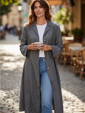 Vintage Lilith France Frock Coat Dress Grey Stripe Avant Garde Large